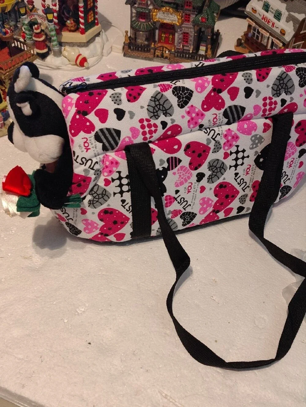 Plush Shoulder Bag For Your Puppy - Pink & Black Heart Print New